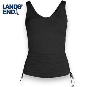 NWT Land's End Swim Top Black Underwire Tankini Runched Sides Women's UPF | 24W